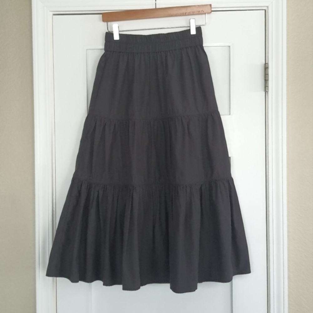 BROCHU WALKER Havana Skirt Womens XS Charcoal Dark Gray Button Front Tiered